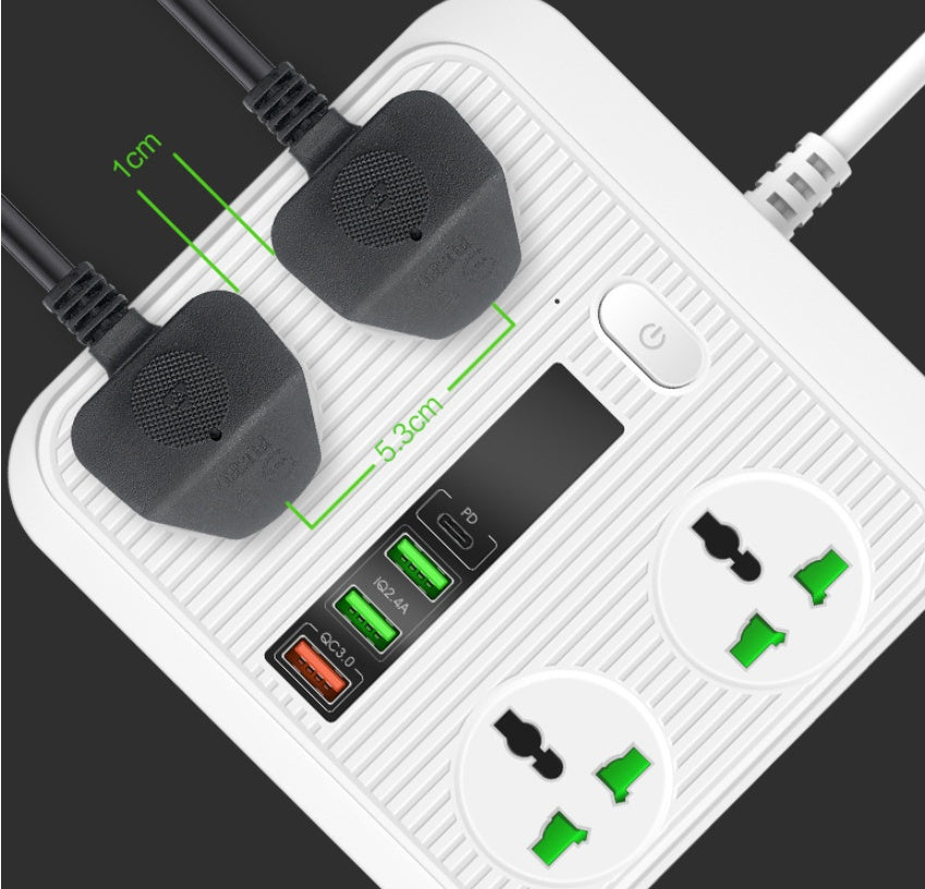 Smart Socket Power TypeC PD 40W QC3.0 Power Strip16AC Universal Outlets 2M Extension Socket Plug