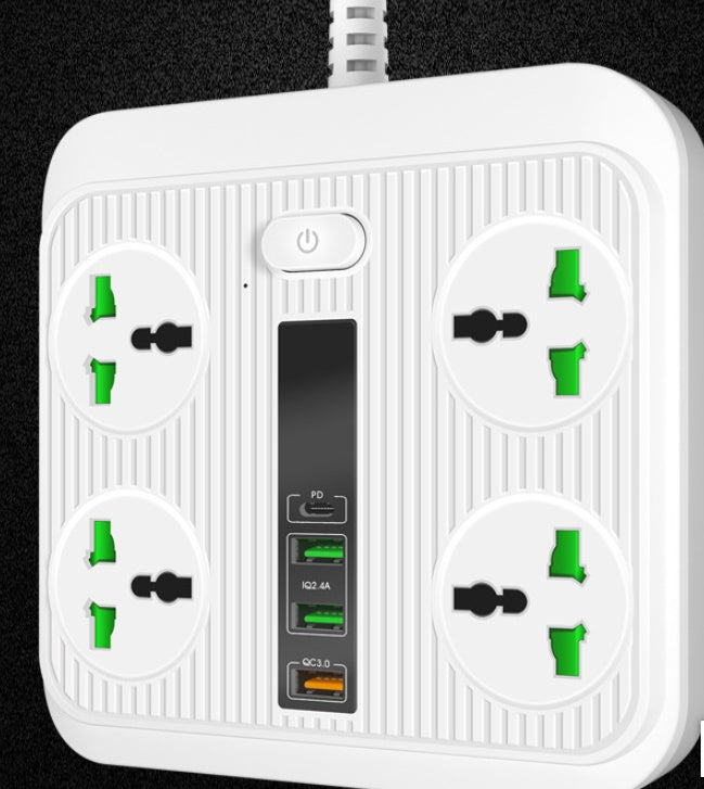 Smart Socket Power TypeC PD 40W QC3.0 Power Strip16AC Universal Outlets 2M Extension Socket Plug