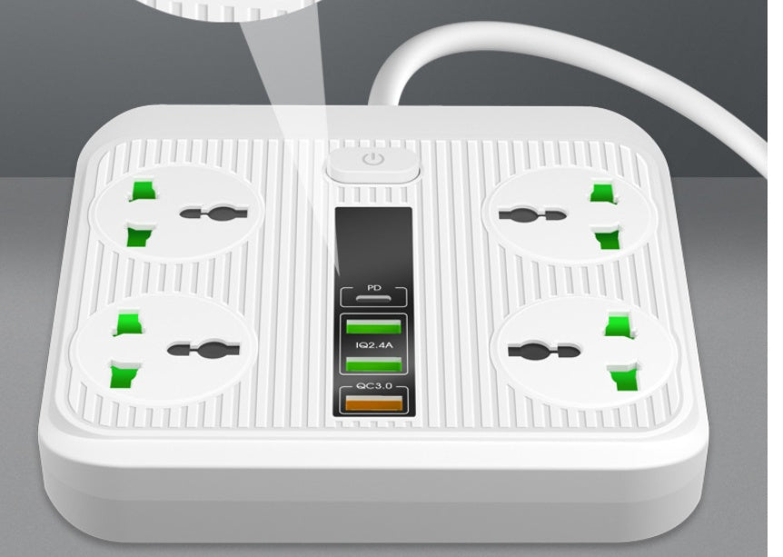 Smart Socket Power TypeC PD 40W QC3.0 Power Strip16AC Universal Outlets 2M Extension Socket Plug