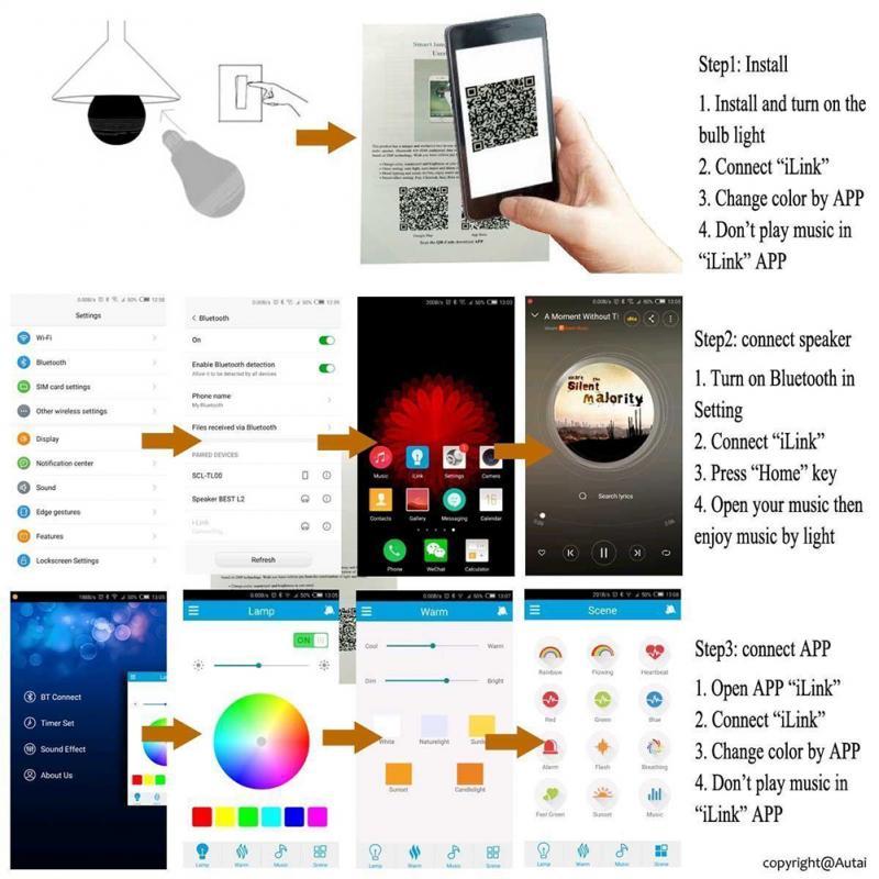 Smart LED colorful bulb bluetooth wireless speaker