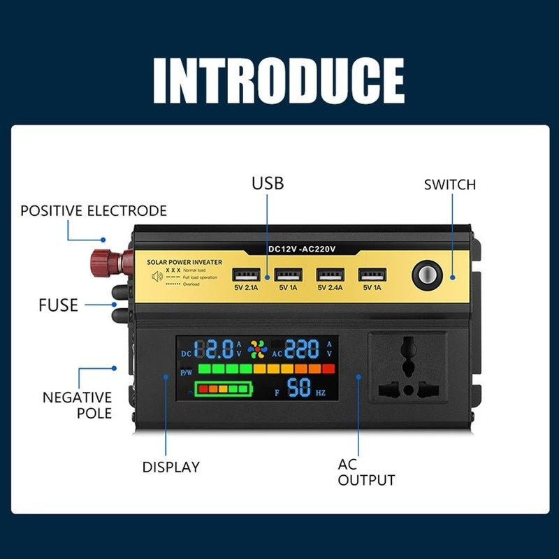 1000W2000W12V Battery Display Smart Display Car Inverter