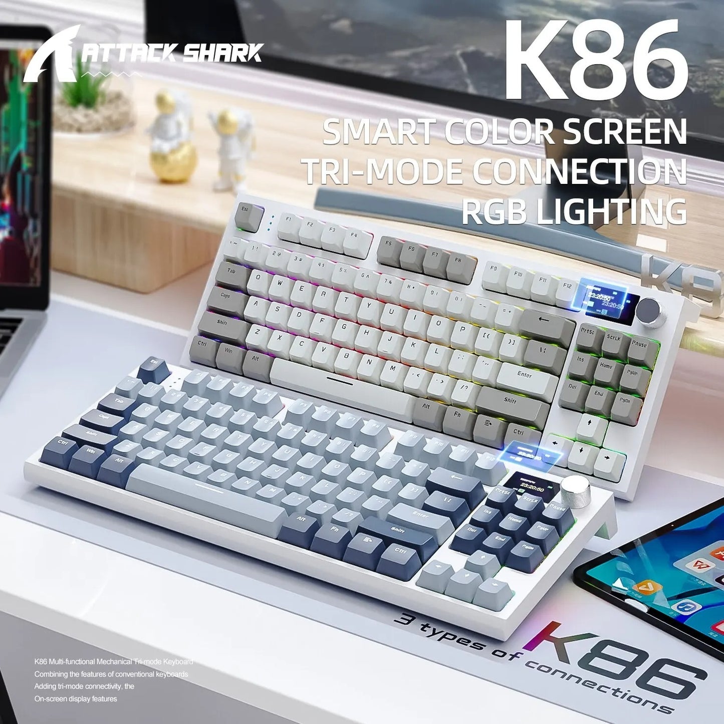 K86 Three-mode RGB Bluetooth Wired Luminous Machinery Keyboard