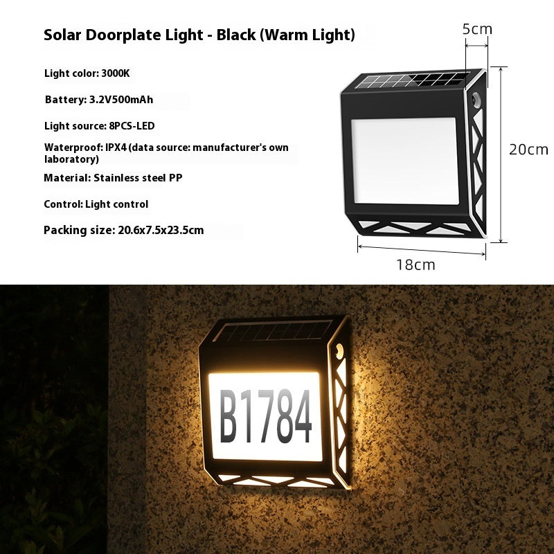 Solar Light Doorplate Outdoor Digital Light Waterproof LED Indicator Light