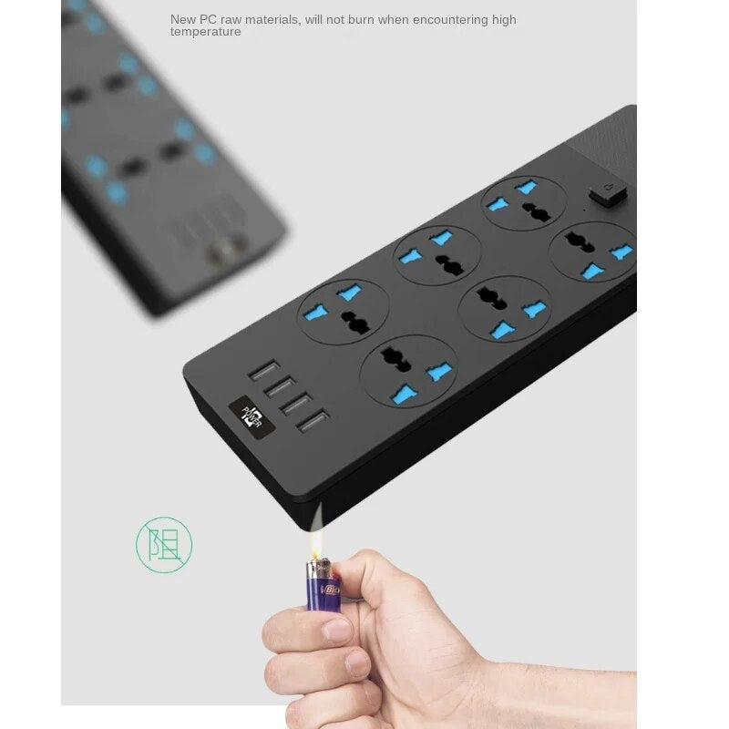 2024New T12 Power Strip Multifunctional High Power 3000W US Plug Smart Power Socket Adapter With 4 USB Port For Car Electronics