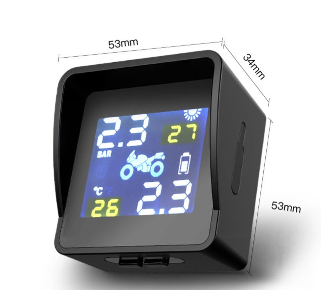 Solar motorcycle tire pressure monitor