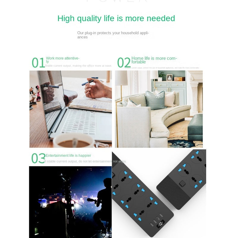 2024New T12 Power Strip Multifunctional High Power 3000W US Plug Smart Power Socket Adapter With 4 USB Port For Car Electronics