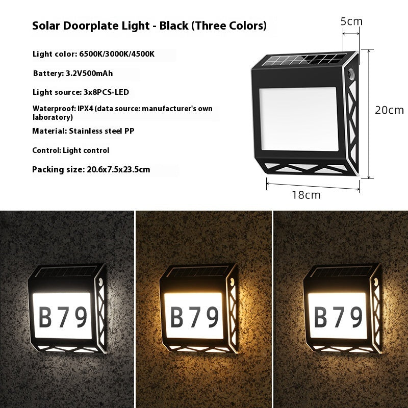 Solar Light Doorplate Outdoor Digital Light Waterproof LED Indicator Light