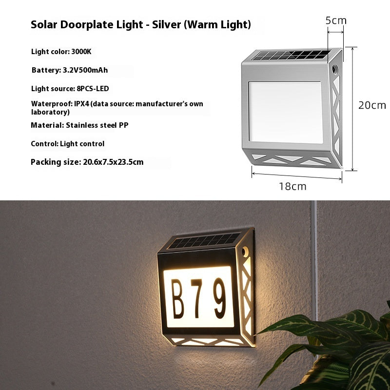 Solar Light Doorplate Outdoor Digital Light Waterproof LED Indicator Light