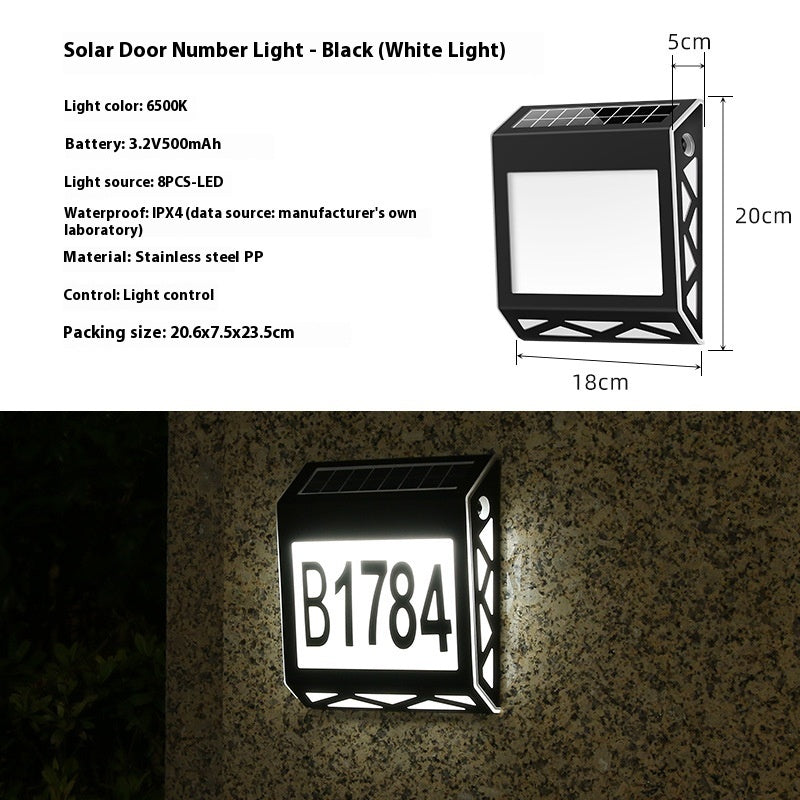 Solar Light Doorplate Outdoor Digital Light Waterproof LED Indicator Light