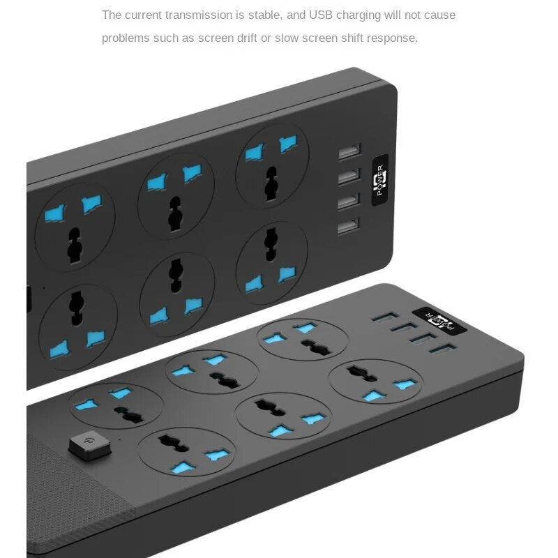 2024New T12 Power Strip Multifunctional High Power 3000W US Plug Smart Power Socket Adapter With 4 USB Port For Car Electronics