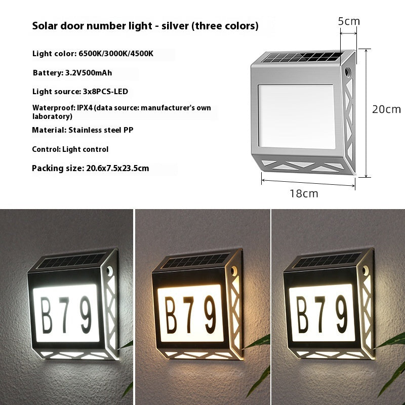 Solar Light Doorplate Outdoor Digital Light Waterproof LED Indicator Light