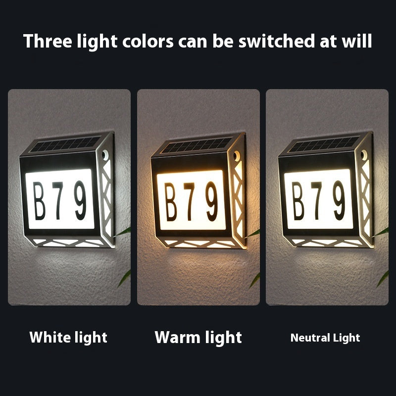 Solar Light Doorplate Outdoor Digital Light Waterproof LED Indicator Light