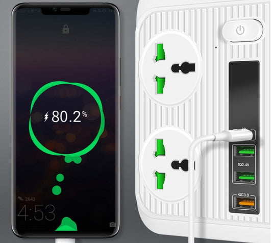 Smart Socket Power TypeC PD 40W QC3.0 Power Strip16AC Universal Outlets 2M Extension Socket Plug